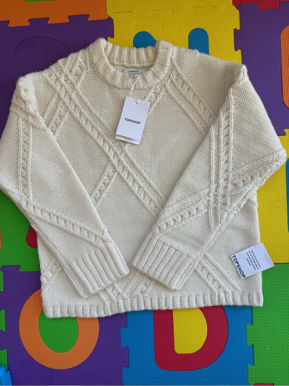 Topshop Ivory Cable Crew Neck Sweater